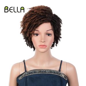 Peruker bella afro kinky lockig peruk syntetisk kort peruk 10 tum dreadlock lockigt hår ombre röd blond orange cosplay peruker för svarta kvinnor