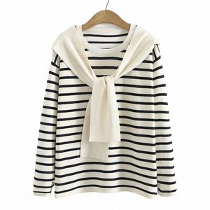 4xl Mulher Plus Size Camisola Slim Fit High Strecth Striped Jumper O-Neck Cape Splicing Lg Manga Pulôver Outono 2022 72y7 #