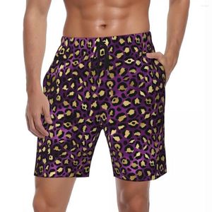 Shorts masculinos homens board roxo e ouro leopardo casual troncos de natação animal respirável esportes na moda plus size praia calças curtas