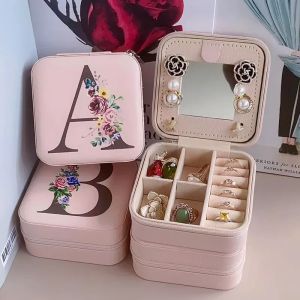 Display Rings Earrings Zipper Jewelry Box Personalized Letter Leather Travel Jewelry Case Bridesmaid Proposal Jewellery Holder Her Gift