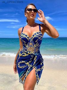 Kvinnors badkläder 2024 Luxury New Two Piece Women Bikini Set Push Up Floral Printed Bikini Strappy Bandage Badkläder Brasilianska Biquini Bathing Suit T240330