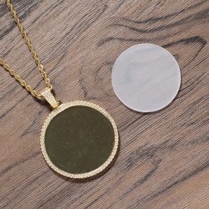 Necklaces 47mm Round Custom Memory Medallion Picture Necklace DIY Photo Zirconia Necklace with Plastic Cover Hip Hop Jewelry Frame Only