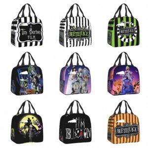 Tim Burt Horror Movie Beetlejuice Resuable Lunch Box para Mulheres Crianças Escola Impermeável Cooler Thermal Food Isolated Lunch Bag h6vL #