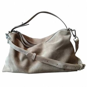 semplice Autunno Inverno Colleti Grigio Marrone Spazioso Big Bost Tote Morbida pelle scamosciata opaca Borsa a tracolla in pelle di mucca Borsa a tracolla Y8nh #