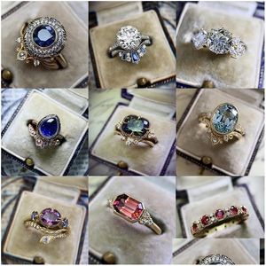 Bröllopsringar vintage boho stil bredd ring inlagd oval grön sten två ton design finger för kvinnor uttalande smycken gåva dnla