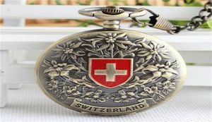 Unique Switzerland Red cross Hollow Hand Wind Mechanical Pocket Watch Mens and Women Bronze Tone for Birthday Gift T2005026451541