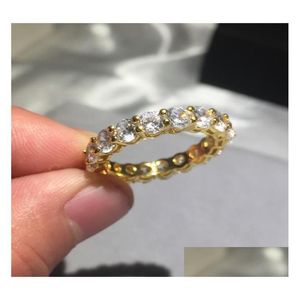 Anéis Marca 925 Sier Gold Pave Setting Pintura Diamante Fl Ring Eternity Band Engagement Stone Tamanho 56789104895769 Drop Delivery Jewe Dhpky