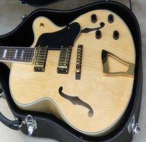 Custom L5 335 Semi Hollow Body Natural Jazz Akustische E-Gitarre Flame Maple Rückseite Gold Hardware7270396