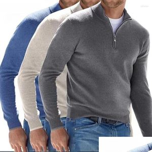 Mens Sweaters Autumn Sweatwear Warm Plover Solid Color Half Zipper Casual Sweater Slim V-Neck Long Sleeve Sweatshirts Winter Top Drop Dhgc3