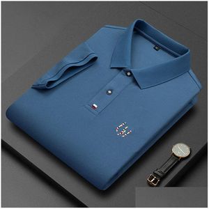 Mens Polos S Summer Breathable Jacket Luxury Cotton Embroidered Business Short Sleeve Shirt Solid Color Lapel Men Casual Drop Delivery Dhfgq