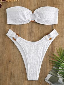 Ring Link Bandeau Bikini 2023 Kvinnor Brasilianska badkläder Kvinna Sexig baddräkt Solid Beachwear Bathers Bathing Swimming Swim Suit 240327