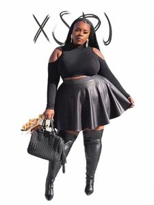 Frauen Plus Size Matte Leder Flare Röcke 7XL Hohe Taille PU Faltenrock 8XL Damen Elegant A-Linie Rock 9XL Streetwear Custom v4Vu #