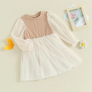 Girl Dresses Kids Baby Fall Dress Autunno Casualizza a manica lunga patchwork Tulle Party Autunno