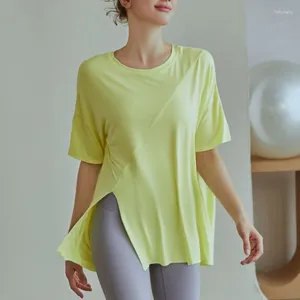 Active Shirts Women's Fitness Sports T-shirt Tops Summer Running Loose Split Short Sleeve Quick Drying Leisure Clothing Blouse Yoga Top