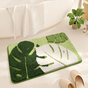 Tappetini da bagno Tappetino serie a forma di foglia Tappetino da bagno piccolo stile fresco Fibra ispessita Peluche Piede assorbente acqua TPR Forte antiscivolo