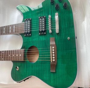1958 Çöp Kavşağı Çift Boyun Akustik Gitarlar Yeşil Alev Akçaağaç Top Electel Guitar China EQ Koyu Siyah Back1816320