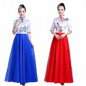 Senhoras Coro Desempenho Traje Slim Fit Retro Elegante Qipao Traditial Natial Chinês Roupas de Dança Mulheres Étnica Dr B3Ch #