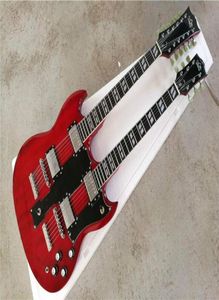 Top quality FDDH007 transparent red color solid body chrome hardware 126 strings double neck electric guitar 1263945