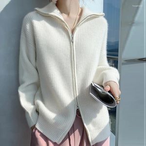 Women's Knits Fall/Winter Cashmere Cardigan Lapel Knitted Loose Sweater Zipper Thickened Lazy Wind Wool Coat