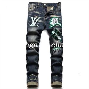 Мужские джинсы дизайнерские Новинка 2022 года, летние уличные мужские фиолетовые джинсы с принтом, хлопковые брюки, молодежная мода, узкие, повседневные со средней талией 3173 8X3G 880360988 918665963
