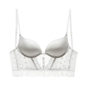 Bras Sexy U-shaped Back Lingerie For Women's Lace Fishbone Suspender Bra Chest Gathered Vest Style Thin Cotton Solid Everyday