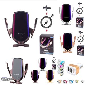 Atualizar Qi Carregador de carro sem fio Braçadeira automática 10W Suporte de carga rápida R2 Iphone11pro XR XS Forhuawei P30pro Sensor infravermelho Suporte de telefone para