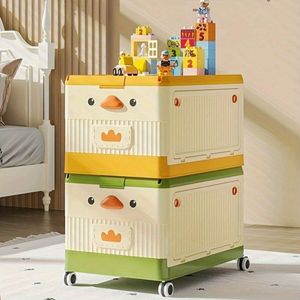 1pc Cute Bin Lid, Household Pulley Large Capacity Clothes Snacks Book Finishing Box, Box with Wheels, Organization and Storage Supplies for Bedroom Living Room