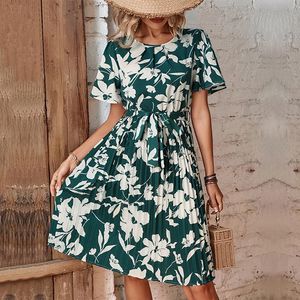 Летняя юбка, женское элегантное зеленое плиссированное платье с принтом