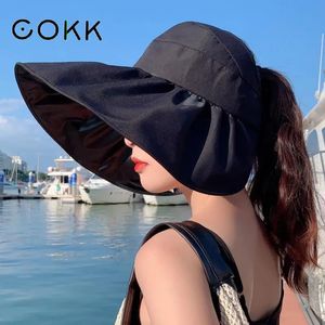 Cokk Summer Hat Women Ing Big Brim Outdoor Sunscreen UV Protection Foldable Empty Top Sun Travel Beach 240320