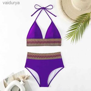 Women's Swimwear Purple High Waist Swimsuit for WomenSummer 2 Piece Bikinisexy V-neck Suspender Backless Beach Vacation 2024 yq240330