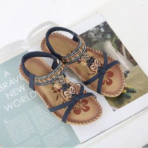 Casual Shoes Flat Bottom Women's Sandals Summer Outwear Flower Water Diamond Open Toe Outward Wearing Beach For Women