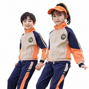 kindergarten uniform, spring and autumn clothing, pure cott, orange sports meet threaded collar baseball uniform R4zv#