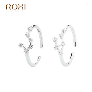 Cluster Ringe ROXI 925 Sterling Silber 12 Konstellationen Serie Kristall Finger Für Frauen Männer Paar Einstellbare Schmuck Geburtstagsgeschenk