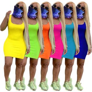 Womens Summer Solid Color Vest Dress Casual Skirt