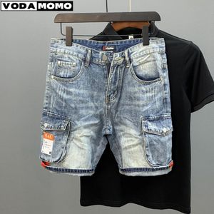 Summer Mens Fashion Pocket Baggy Jeans Shorts Loose Straight Capris Jeans For Men Streetwear Cargo Short Pants ropa hombre 240327