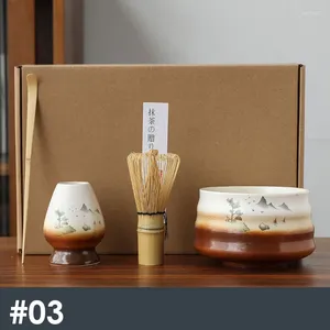 Teaware Sets 4 Pcs Matcha Tea Set Ceramic Kiln Change Whisk Bowl Handmade Tools Ceremony Japanese Traditional Culture Gift