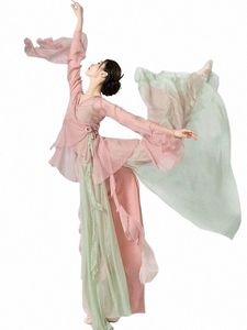 Danza classica cinese Dr Flowing Mezza gonna in stile cinese Chiff Natial Style Stage Performance Costume d5RE #