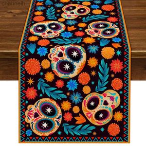 Table Runner 1PC Runners Cartoon Skull Colorful Printing Dinner Dresser Decor Farmhouse Kitchen Dining Party Gifts Decoration yq240330