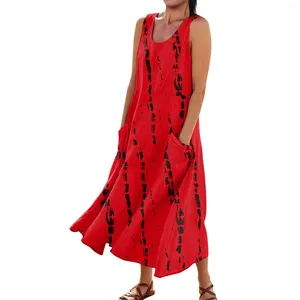 Vestidos casuais vestido para mulheres primavera verão boho moda sem mangas feriado grande tamanho elegante e simples