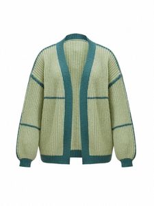 OneLink Plus Size Autumn Winter Open Cardigan Sweater Jacketrock för kvinnor Mint Green Edge Stips Knitting Överdimensionerad kläder 80on#