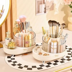 Storage Boxes Creative Rotating Desktop Makeup Case Brush Bucket Divided Pen Holder Vanity Table Skin Care Shelf