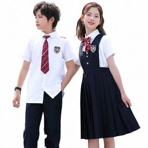 Criança Uniforme Escolar Japonês Camisa Branca Marinha Plissada Pinafore Dr Calças Shorts Bow Tie para Menina Menino Roupas Set Student Outfit t4vM #