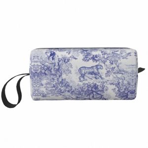 Klassische französische Toile De Jouy Marineblau Motiv Muster Reise Kulturbeutel Forestl Art Kosmetik Make-up Tasche Lagerung Dopp Kit Fall A7Cc #