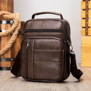 Oryginalne skórzane vintage męskie torby na ramiona Crossbody for Man Man Male Messenger Big Pocorde torebki Moda 240326