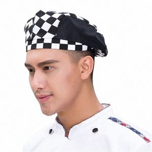 Männer Frauen Mesh Patchwork Chef Restaurant Küche Kochen Arbeitskleidung Hüte Baskenmütze Hotel Bakey Café Kellner Atmungsaktive Mütze 56-58 cm c7rD #
