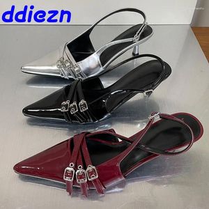 Dress Shoes Wine Red Footwear Women Heels 2024 Fashion Pointed Toe Ladies Medium Pumps Female Shallow Slingbacks