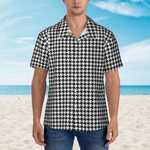 Mäns avslappnade skjortor Elegant Houndstooth Hawaiian Shirt Men Beach Black and White Retro Short-Sleeve Y2K roliga designblusar