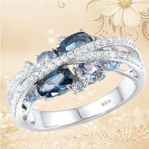 Luxury Designer Jewelry for Women Blue Zirconia Moissanite Rings for Women Wedding Engagement Ring Fine Jewellry Anillos Muje