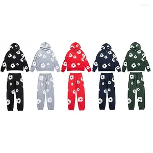 Men's Tracksuits Denim Foam Kapok Full Print Set And Women's Loose Hooded Hoodie Casual Pants Trend