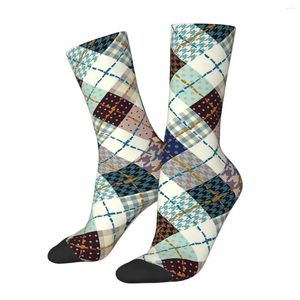 Herrstrumpor mönster i lapptäcke stil plädkonst unisex vinter hip hop happy street crazy sock